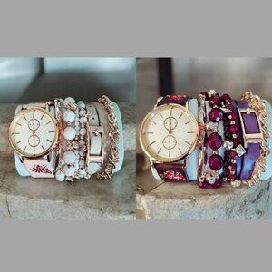 JESSICA CARLYLE Embroidered Watch & Bracelet Set